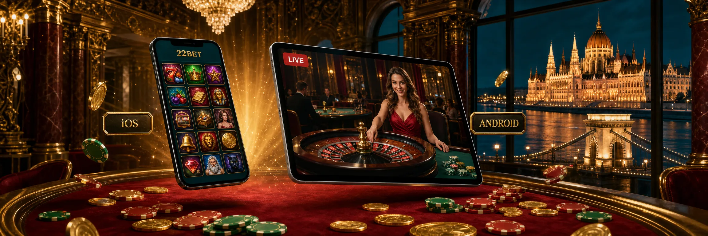 A 22Bet app okostelefonon és tableten, iOS és Android egymás mellett
