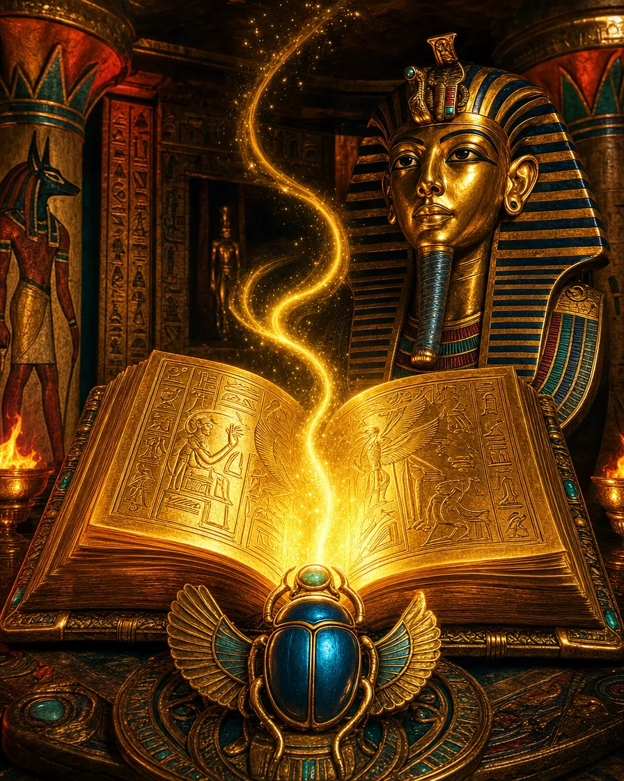A Book of Dead slot borítója az arany könyvvel és egyiptomi szimbólumokkal